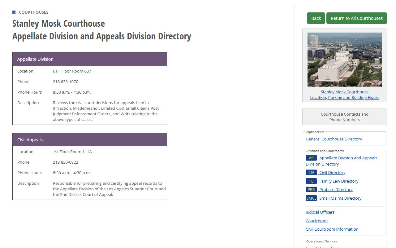 Los Angeles County court records appellate division and appeals directory