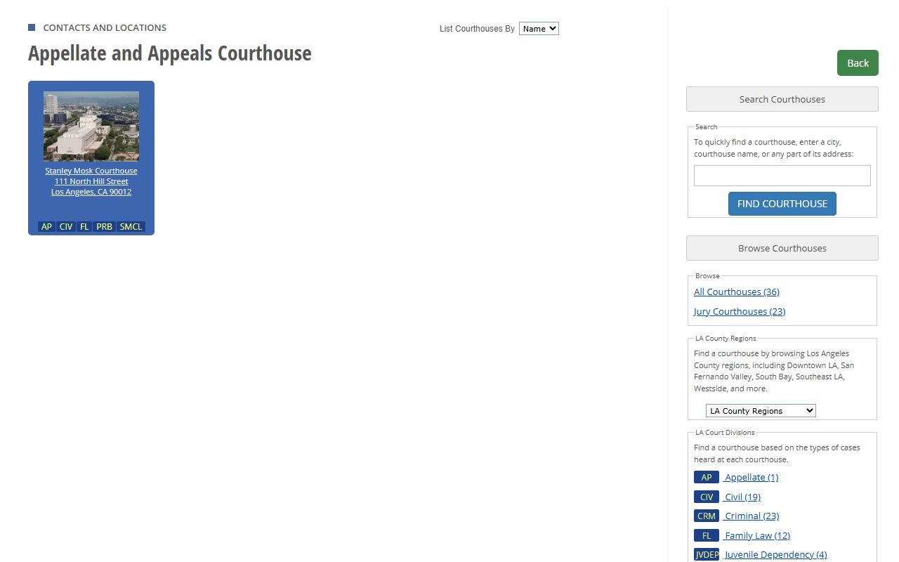Los Angeles County court records courthouse browser by division