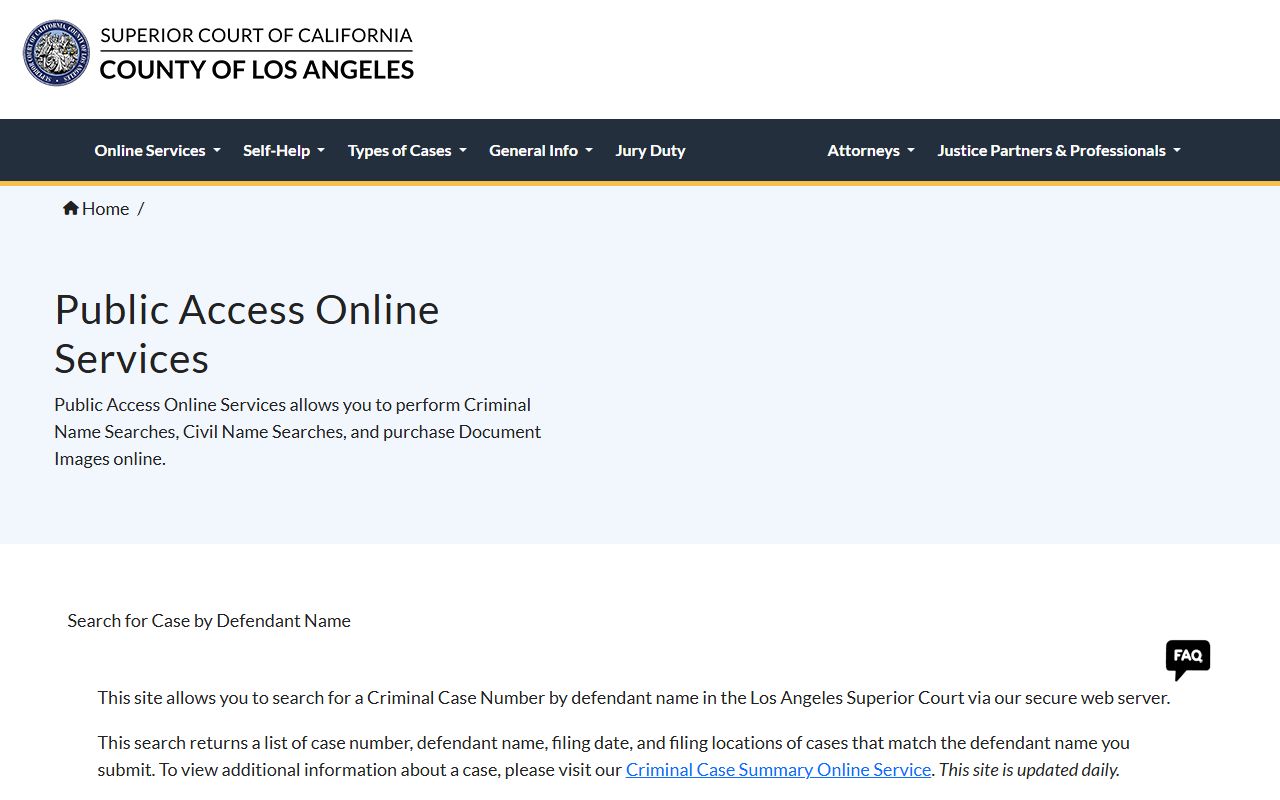 Los Angeles County PAOS criminal defendant court records search