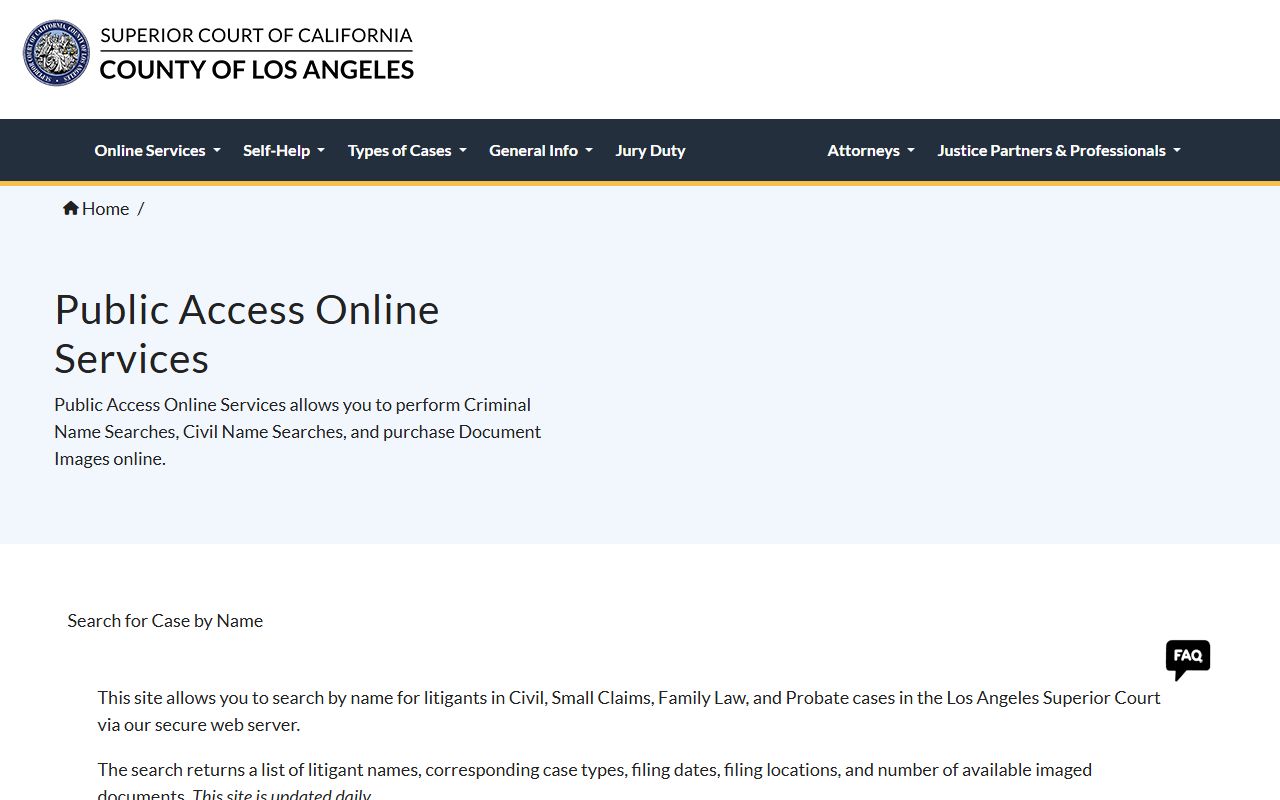 Los Angeles County PAOS civil court records search description