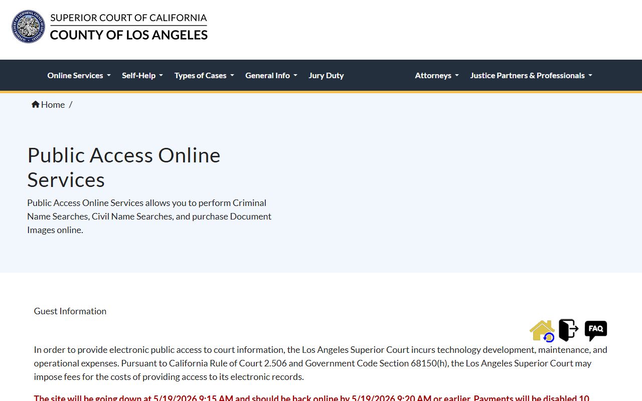 Los Angeles County PAOS Public Access Online Services court records guest information