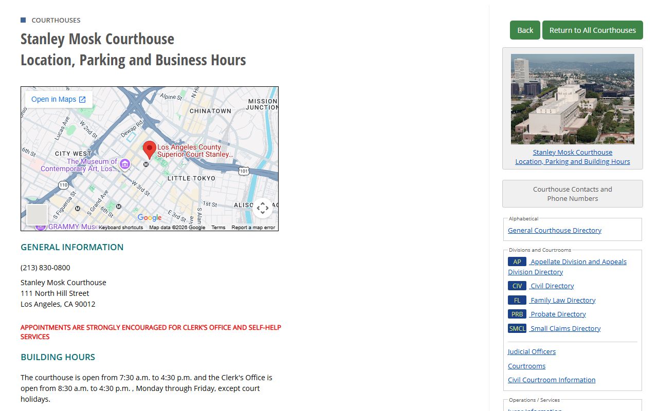 Los Angeles County court records Stanley Mosk Courthouse official location page