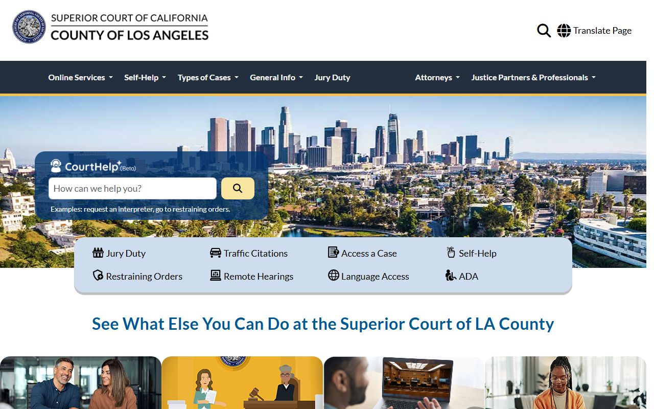 Los Angeles County Superior Court of California court records homepage