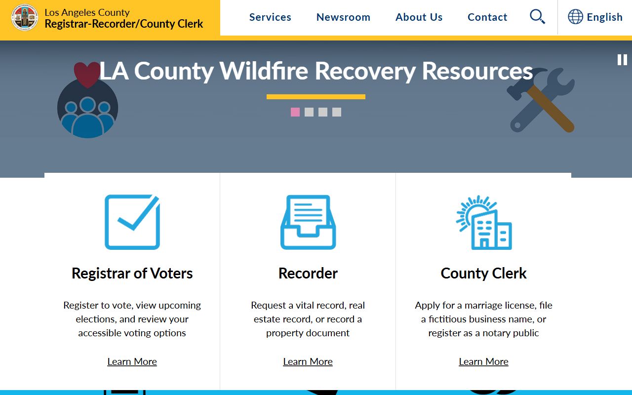 Los Angeles County Registrar-Recorder County Clerk homepage