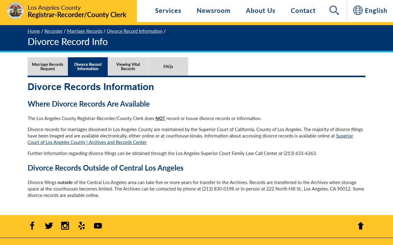 Los Angeles County public records RR/CC divorce information page