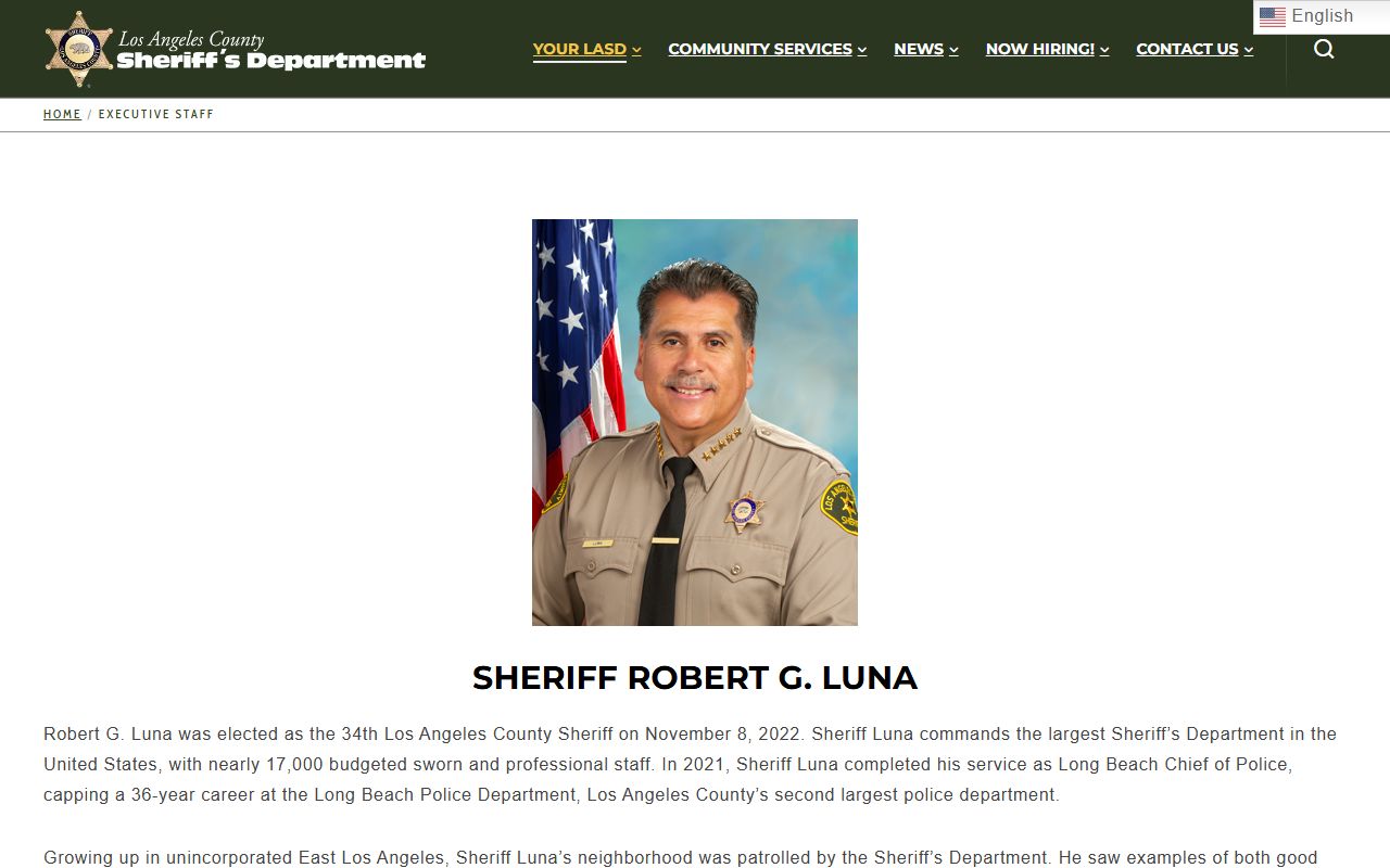 LASD executive staff biographies for Los Angeles County inmate custody operations