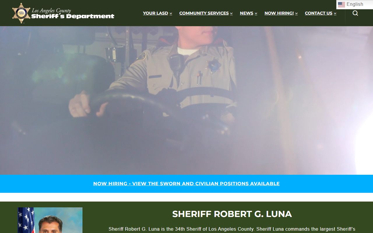 Los Angeles County Sheriff's Department homepage with custody services for inmate records