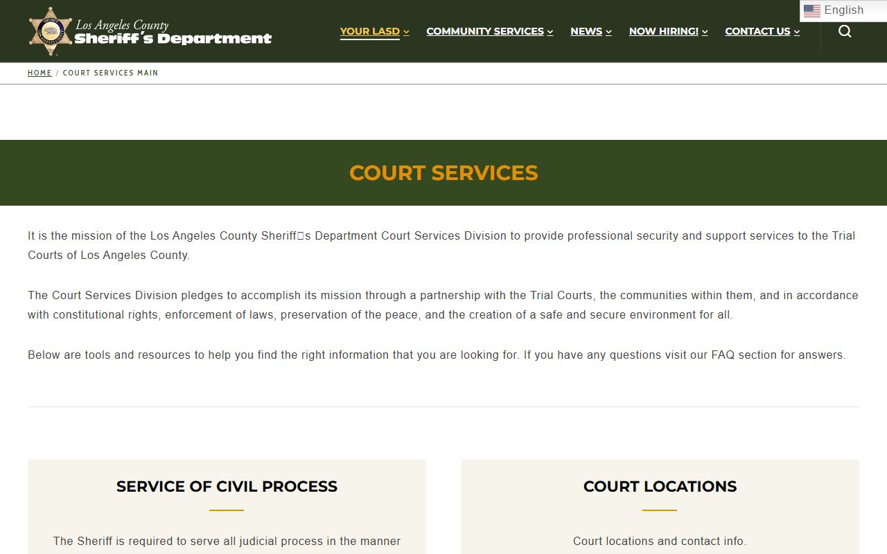 LASD Court Services Division with Los Angeles County inmate release information links
