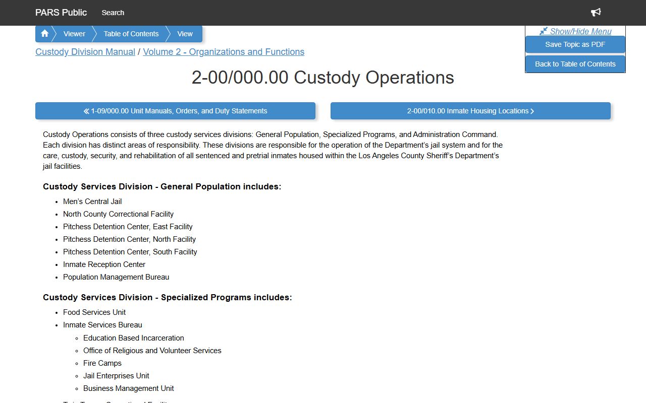 LASD Custody Division Manual covering Los Angeles County inmate release information