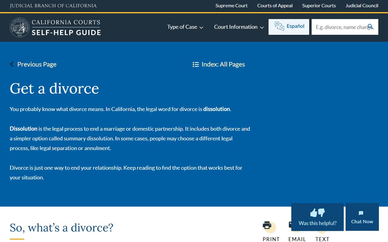 Los Angeles County court records - California Courts divorce self-help guide page