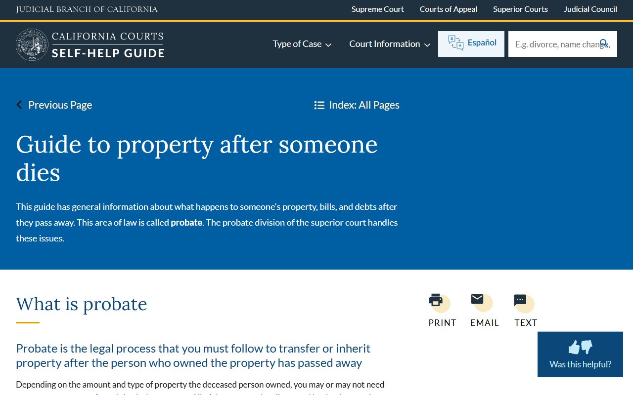 Los Angeles County court records - California Courts probate self-help guide page
