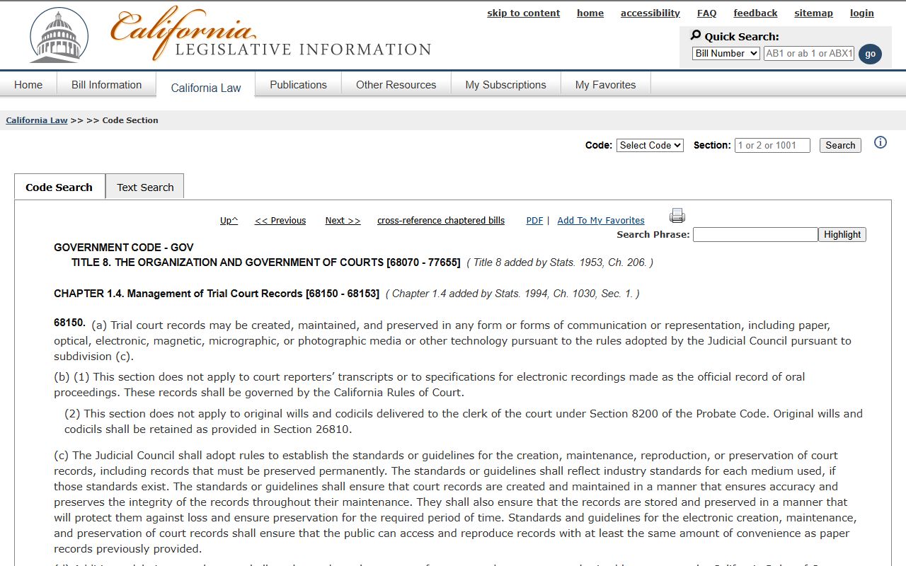 Los Angeles County criminal records electronic access statute on the official California legislative site