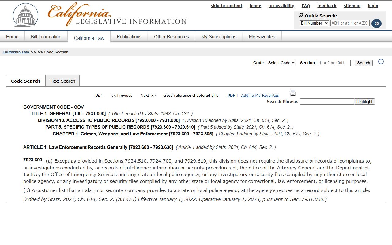 Los Angeles County criminal records law-enforcement investigatory exemption under section 7923.600