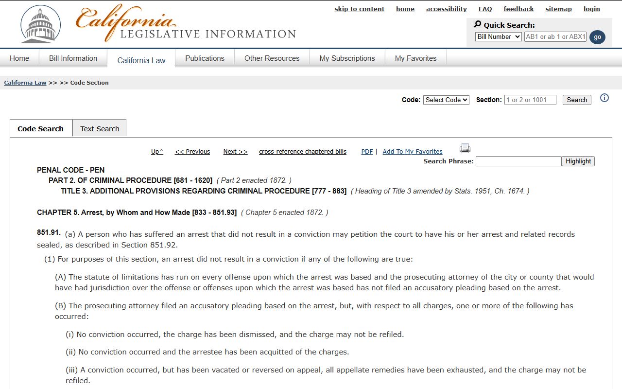 Los Angeles County criminal records sealing petition under Penal Code section 851.91
