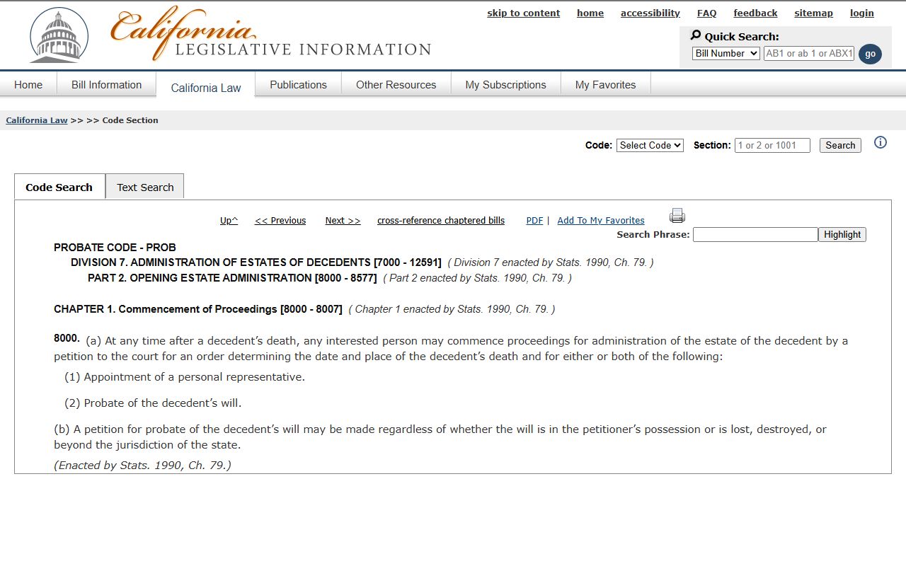 California Probate Code section 8000 petition for administration text used in Los Angeles County probate