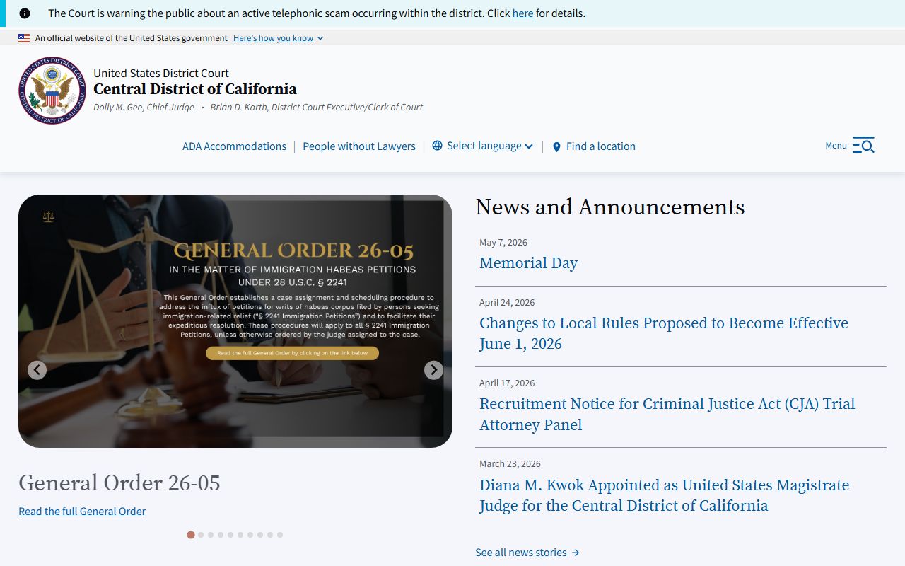 U.S. District Court Central District of California for federal traffic court records