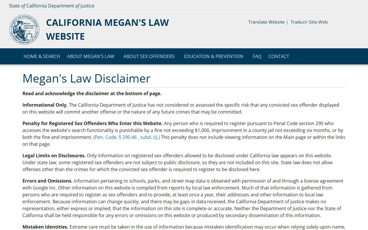 California Megan's Law sex offender registry for Los Angeles County context