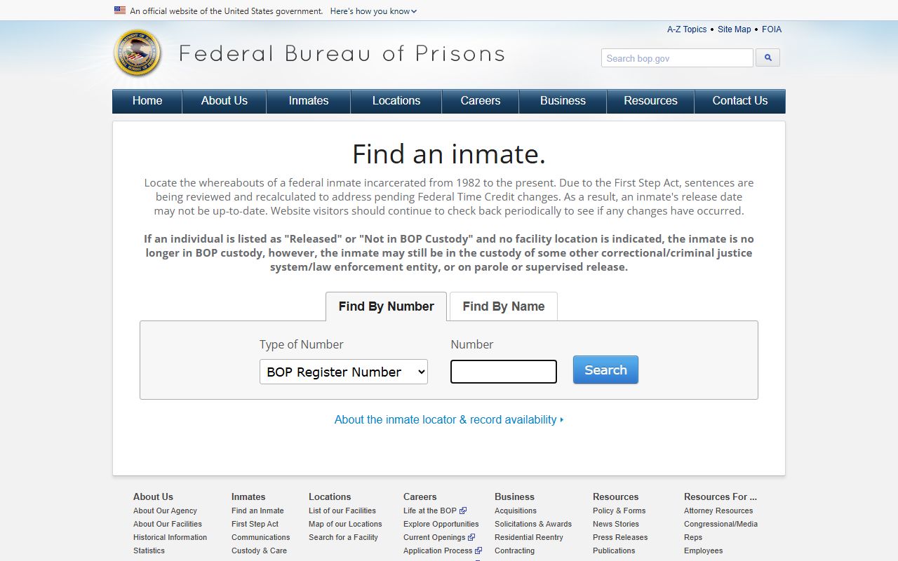 Federal Bureau of Prisons inmate locator for Los Angeles County federal custody